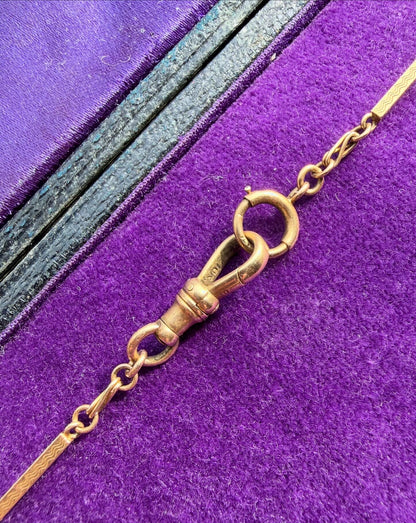 ANTIQUE • Art Deco 10k Rosy Yellow Gold Engraved Link Watch Chain Necklace