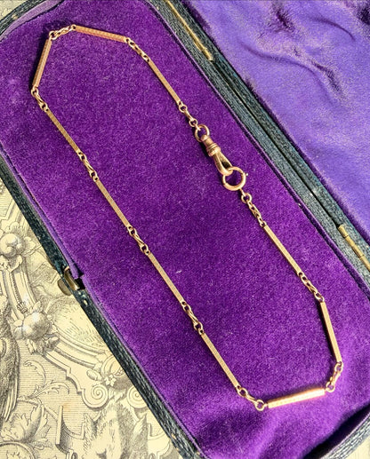 ANTIQUE • Art Deco 10k Rosy Yellow Gold Engraved Link Watch Chain Necklace