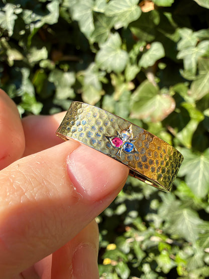 ANTIQUE • Victorian 10k Yellow Gold w/ Diamond, Ruby & Sapphire Spade Scarf Clip