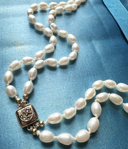 ANTIQUE • Victorian Double Strand Pearl Necklace w/ 14k Star & Crescent Clasp