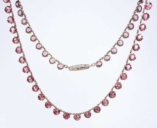 Antique • Art Deco Sterling Silver Pink Sapphire Crystal Paste Rivière Necklace