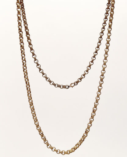 ANTIQUE • Georgian Gold Gilded Brass Fancy Textured Rolo Chain Necklace C. 1790