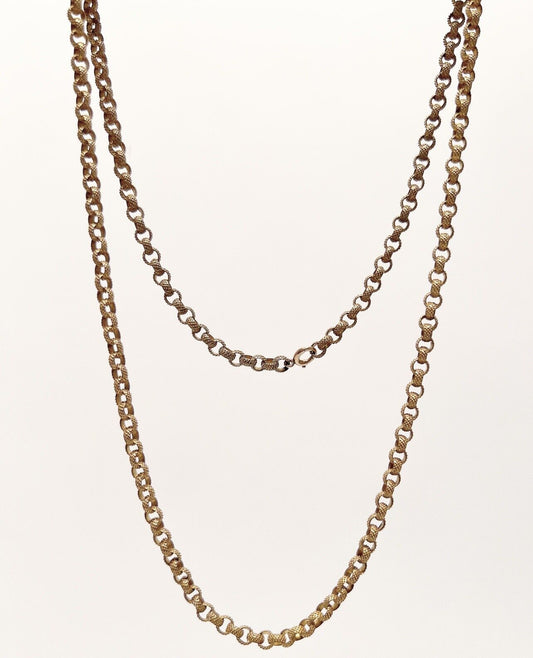 ANTIQUE • Georgian Gold Gilded Brass Fancy Textured Rolo Chain Necklace C. 1790