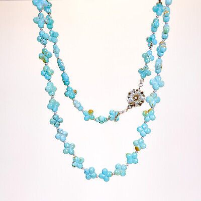 VINTAGE • Number 8 Turquoise Hand Carved Flower & Sterling Silver Clasp Necklace