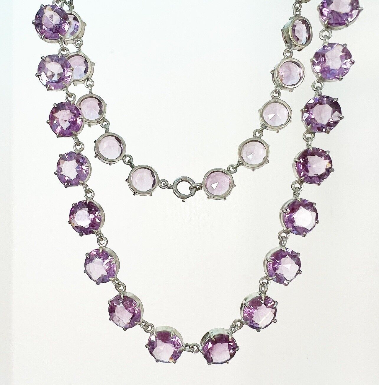 ANTIQUE • Art Deco Sterling Silver & Natural Amethyst Rivière Necklace