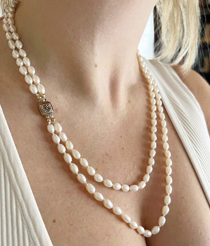 ANTIQUE • Victorian Double Strand Pearl Necklace w/ 14k Star & Crescent Clasp