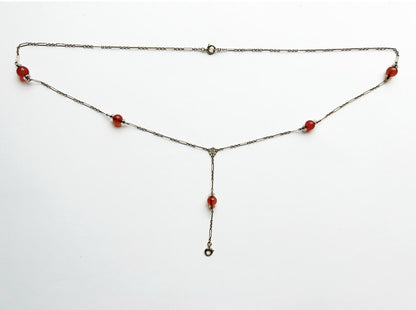 ANTIQUE • Victorian 14k Yellow Gold w/ Carnelian & Rock Crystal Lariat Necklace