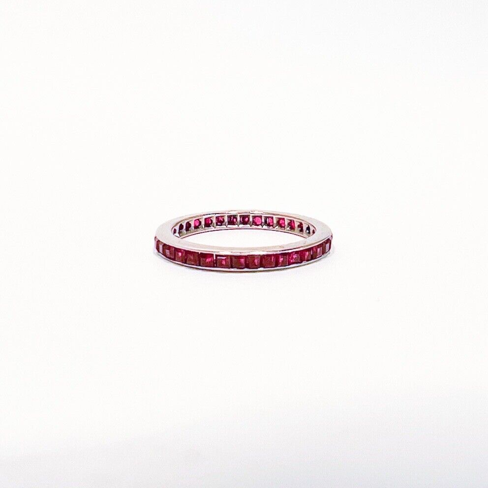 ANTIQUE • Art Deco 14k White Gold Square Cut Ruby Eternity Band Ring Sz. 6.5