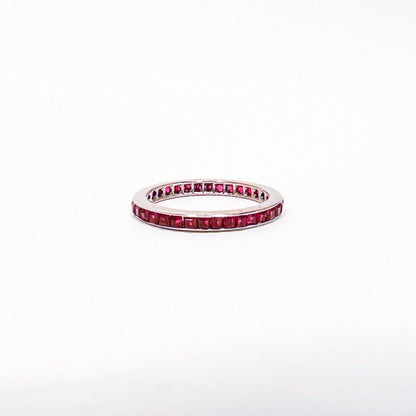 ANTIQUE • Art Deco 14k White Gold Square Cut Ruby Eternity Band Ring Sz. 6.5