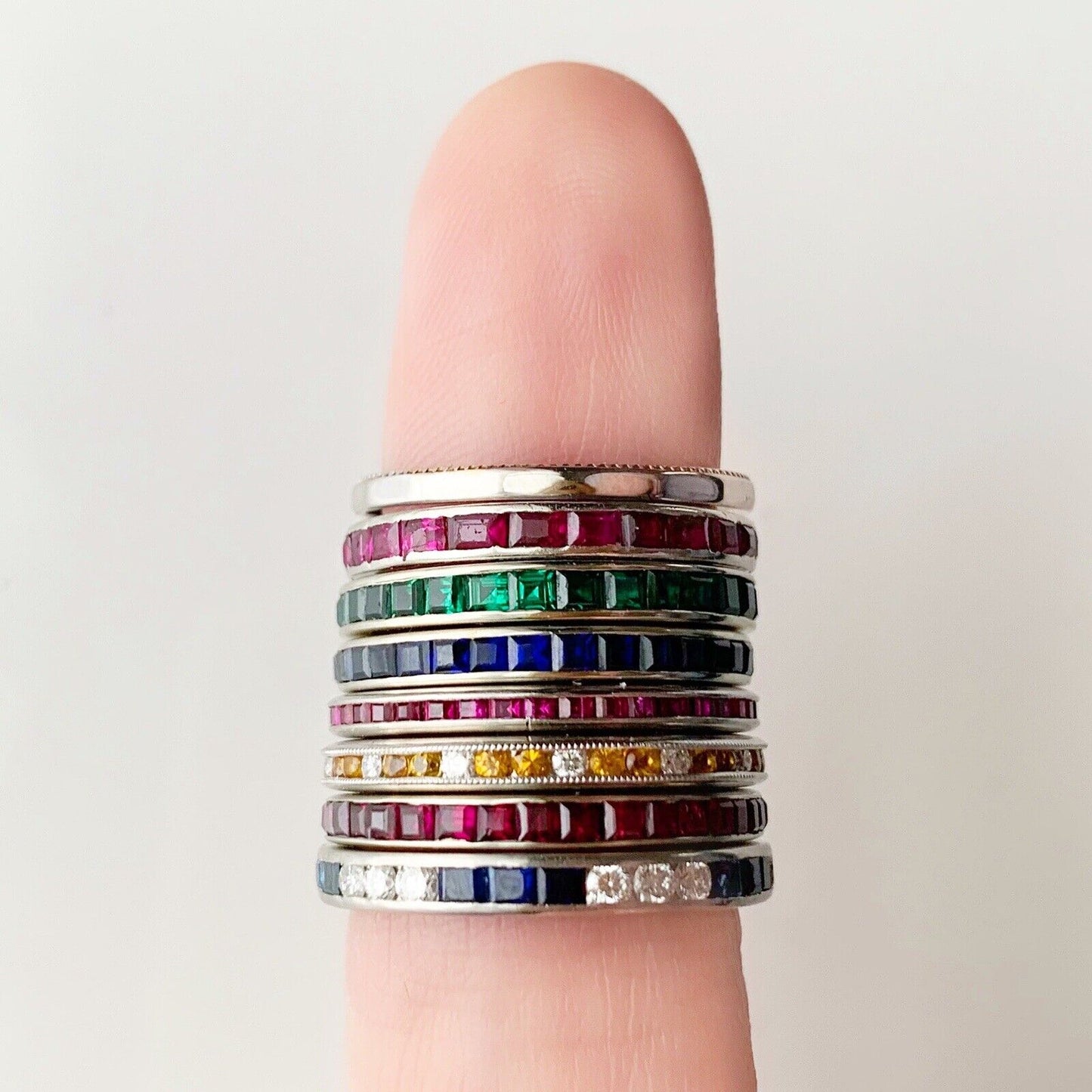 ANTIQUE • Art Deco 14k White Gold Square Cut Ruby Eternity Band Ring Sz. 6.5