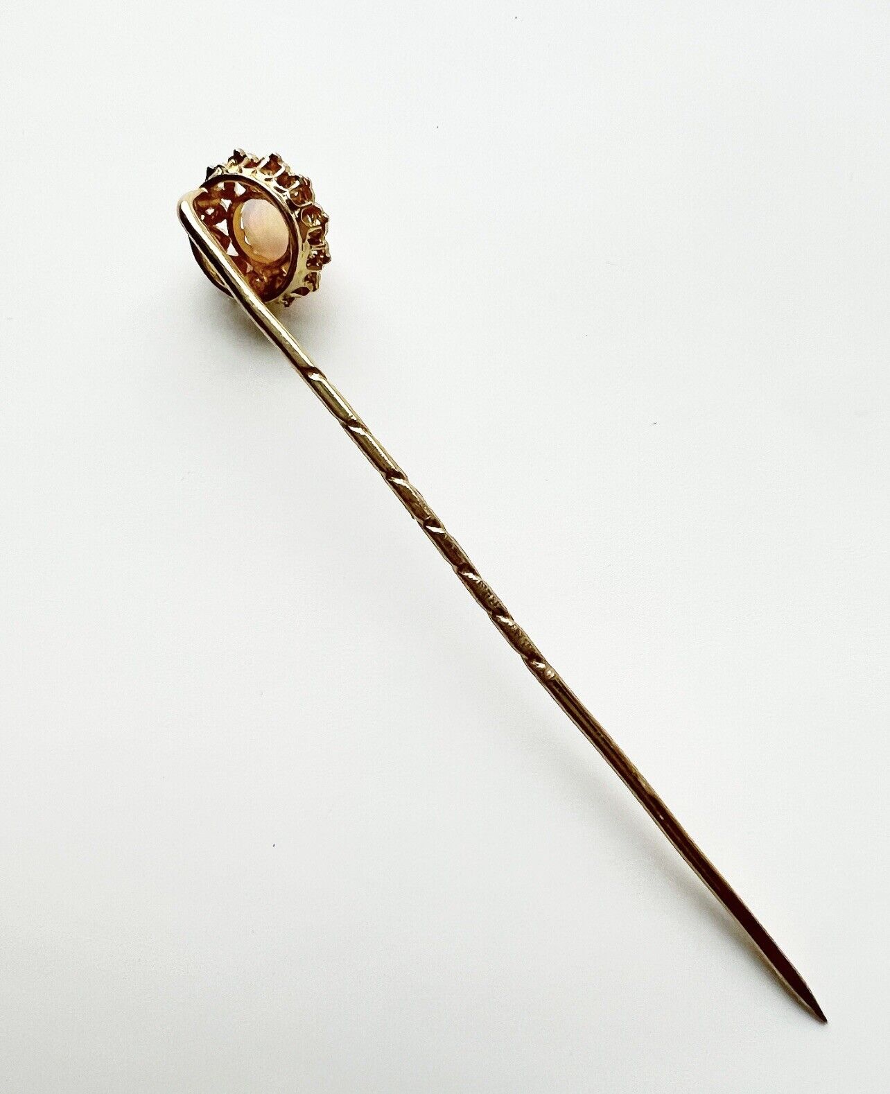 ANTIQUE • Victorian 18k Gold w/ Australian Opal & Rose Cut Diamond Stick Pin