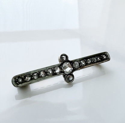 ANTIQUE • Victorian 18k & Platinum Old Rose Cut Diamond Bar Brooch Pin w/ Original Fitted Box