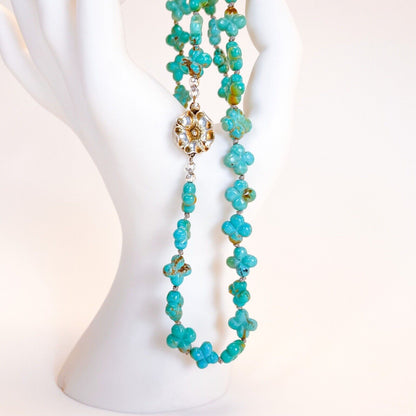 VINTAGE • Number 8 Turquoise Hand Carved Flower & Sterling Silver Clasp Necklace