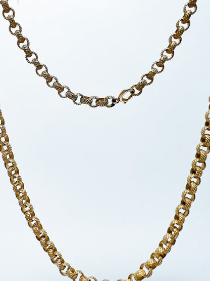 ANTIQUE • Georgian Gold Gilded Brass Fancy Textured Rolo Chain Necklace C. 1790