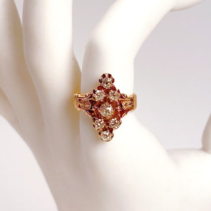 ANTIQUE • Victorian 14k Yellow Gold w/ Mine Cut Diamond Cluster Cocktail Ring