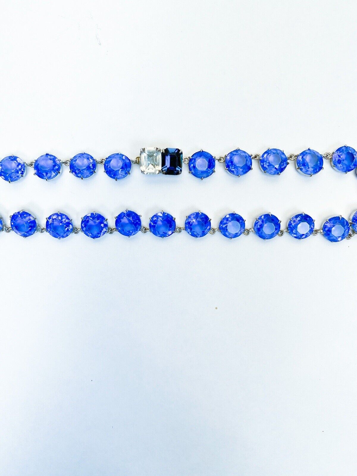 ANTIQUE • Art Deco Sterling Silver Blue Sapphire Crystal Paste Rivière Necklace