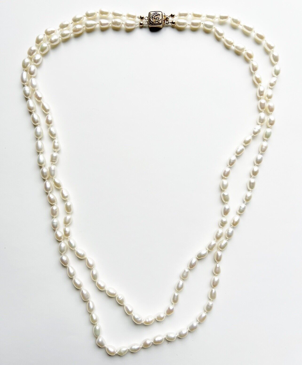 ANTIQUE • Victorian Double Strand Pearl Necklace w/ 14k Star & Crescent Clasp