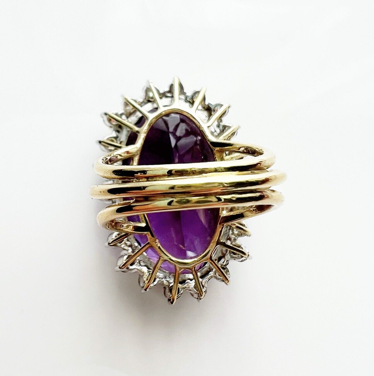 ANTIQUE • Retro 14k Gold Natural Siberian Amethyst & Diamond Halo Cocktail Ring