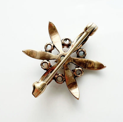 ANTIQUE • Art Nouveau 10k Gold Opal & Seed Pearl Star Flower Brooch Pendant