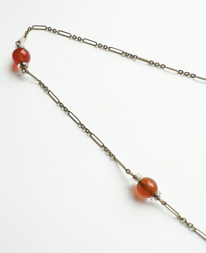 ANTIQUE • Victorian 14k Yellow Gold w/ Carnelian & Rock Crystal Lariat Necklace