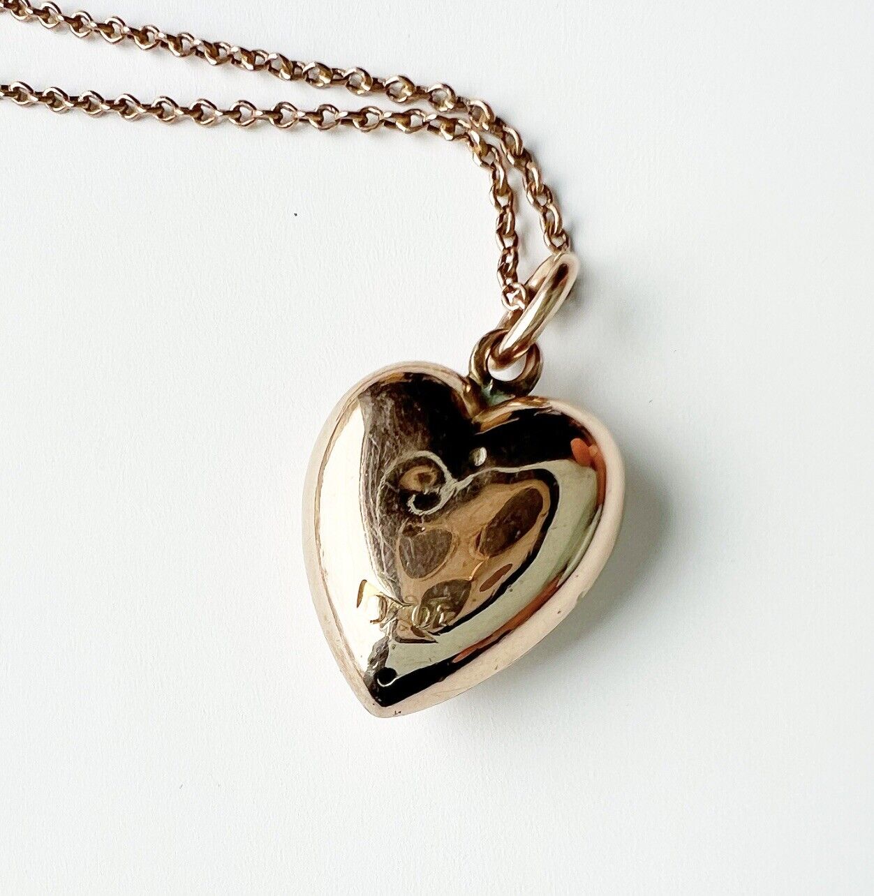 ANTIQUE • Victorian 9ct Rose Gold w/ Rose Cut Diamond Garnet Heart Charm & Chain