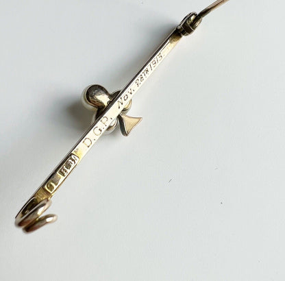 ANTIQUE • Art Deco 10k Gold w/ Sea Pearl & Rose Cut Diamond Club Bar Pin Brooch