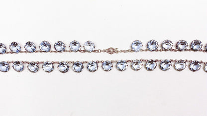 ANTIQUE • Art Deco Sterling Blue Paste Crystal Rivière Necklace w/ Diamond Clasp