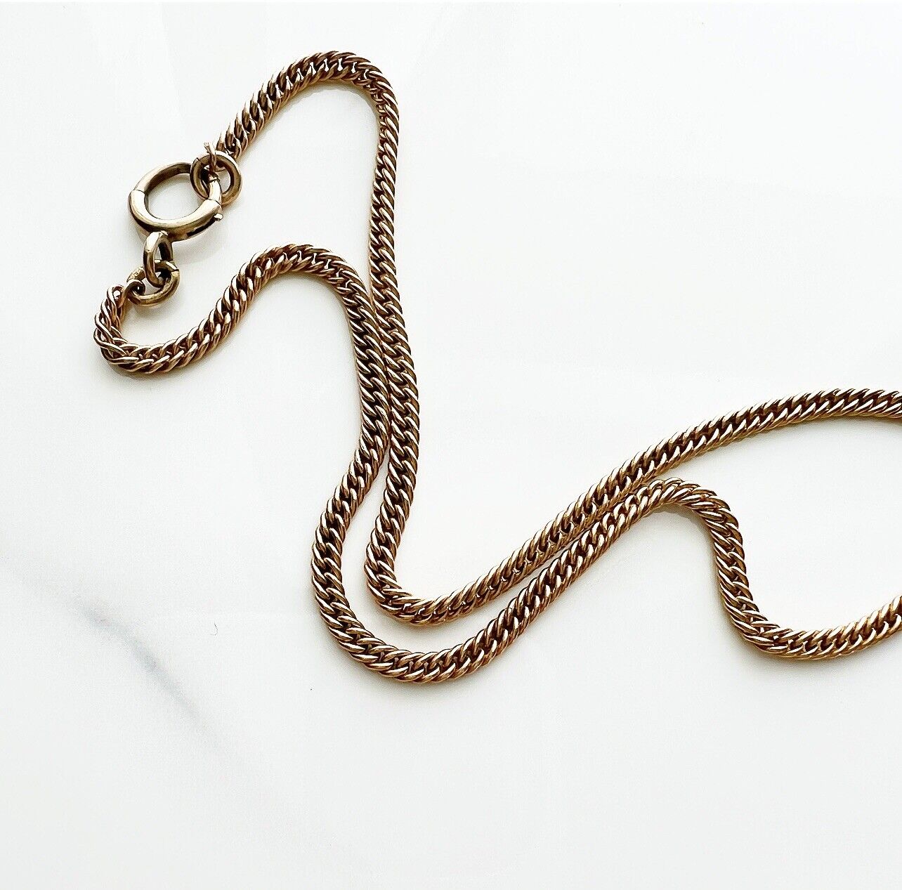 ANTIQUE • Victorian 10k Gold Double Curb Watch Chain Necklace w/ Dog Clip & Tbar