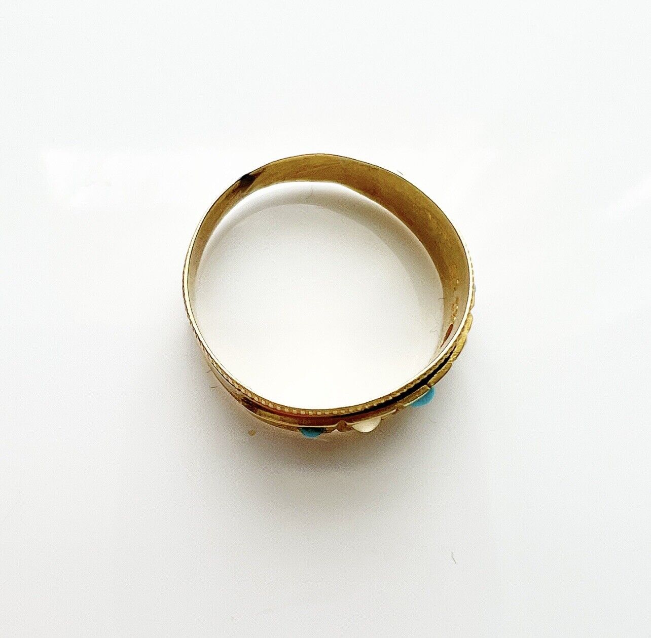 ANTIQUE • Victorian 15k Yellow Gold w/ Turquoise & Seed Pearl Band Ring