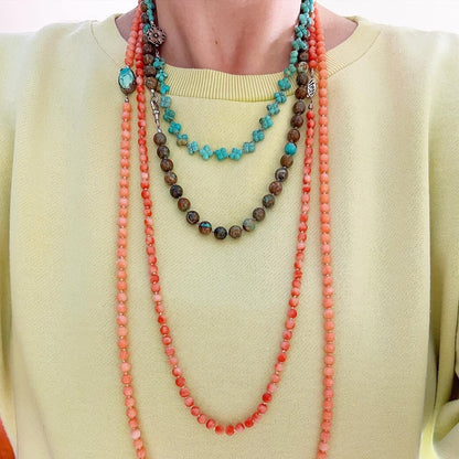 VINTAGE • Number 8 Turquoise Hand Carved Flower & Sterling Silver Clasp Necklace