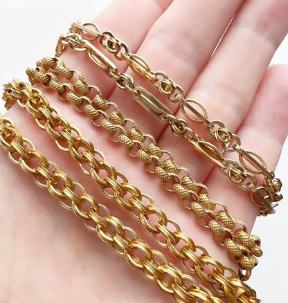 ANTIQUE • Georgian Gold Gilded Brass Fancy Textured Rolo Chain Necklace C. 1790