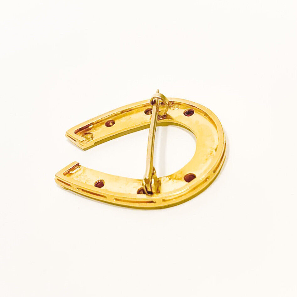 ANTIQUE • Victorian 10k Yellow Gold w/ Paste Garnet Horseshoe Brooch