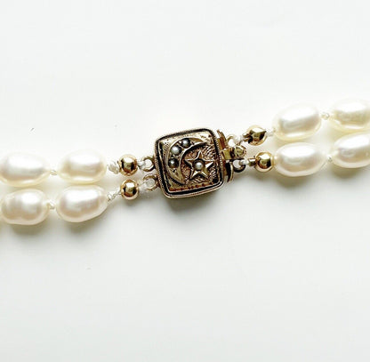 ANTIQUE • Victorian Double Strand Pearl Necklace w/ 14k Star & Crescent Clasp