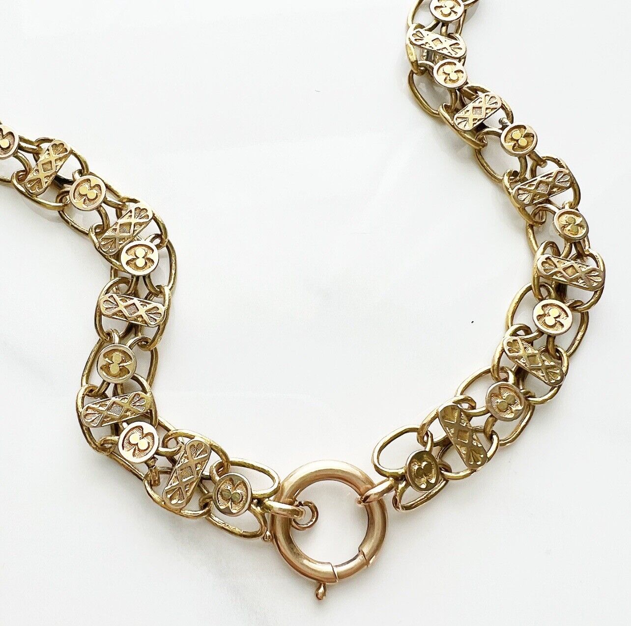 ANTIQUE • Victorian 14k Yellow Gold Ornate Stamped Book Chain Collar Necklace