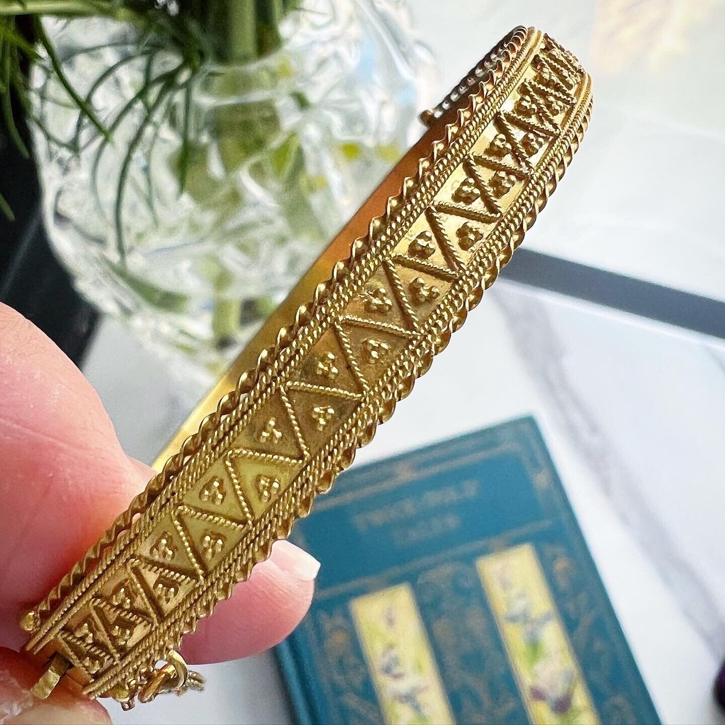 ANTIQUE • Victorian Etruscan Revival Granular 15ct Yellow Gold Cuff Bracelet