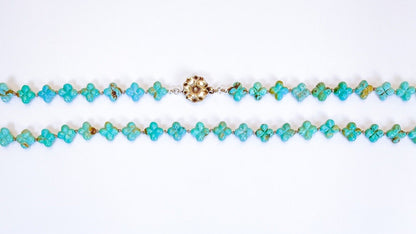 VINTAGE • Number 8 Turquoise Hand Carved Flower & Sterling Silver Clasp Necklace