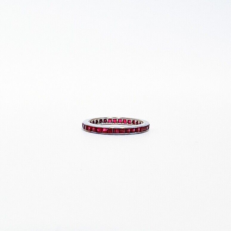 ANTIQUE • Art Deco 14k White Gold Square Cut Ruby Eternity Band Ring Sz. 6.5