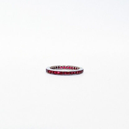 ANTIQUE • Art Deco 14k White Gold Square Cut Ruby Eternity Band Ring Sz. 6.5