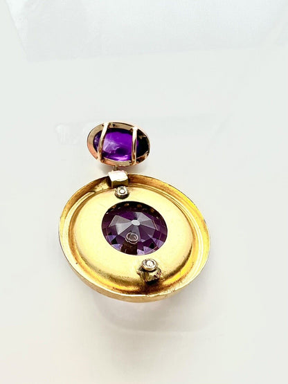 ANTIQUE • Victorian 18k Yellow Gold Amethyst w/ Seed Pearl Starbust Pendant