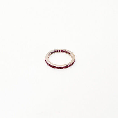 ANTIQUE • Art Deco 14k White Gold Square Cut Ruby Eternity Band Ring Sz. 6.5