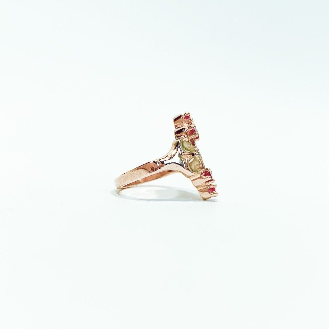 ANTIQUE • Art Deco 14k Rose Gold w/ Diamond & Rubies Cocktail Ring Sz. 4