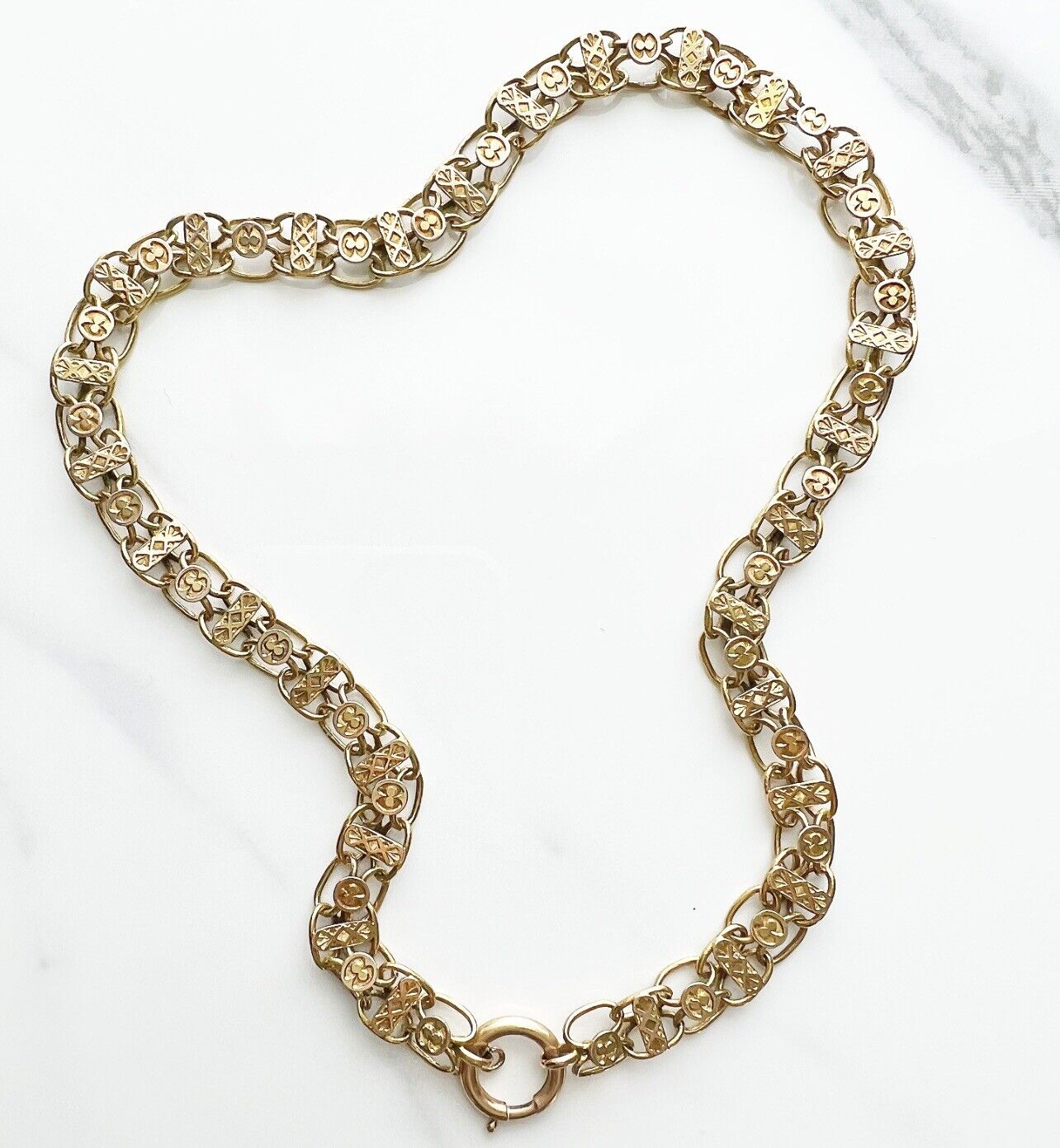 ANTIQUE • Victorian 14k Yellow Gold Ornate Stamped Book Chain Collar Necklace