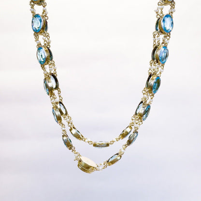 ANTIQUE • Art Nouveau 14k Gold Pearl & Aquamarine Crystal Paste Rivière Necklace