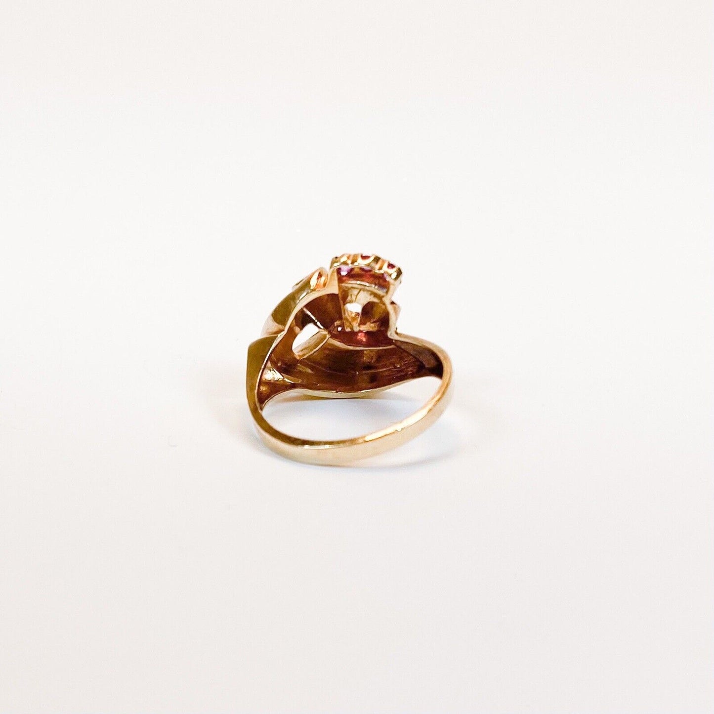 ANTIQUE • Art Nouveau 10k Yellow Gold & Ruby Fan Cocktail Ring Sz. 5.5