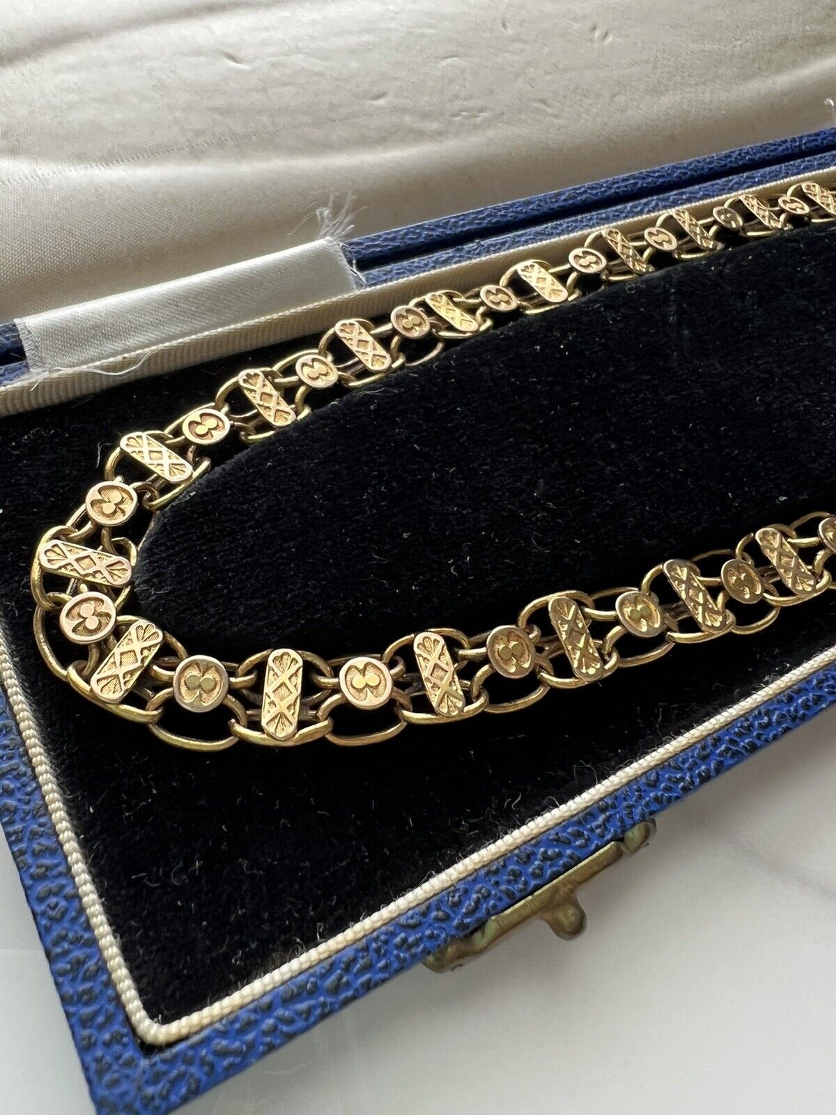 ANTIQUE • Victorian 14k Yellow Gold Ornate Stamped Book Chain Collar Necklace