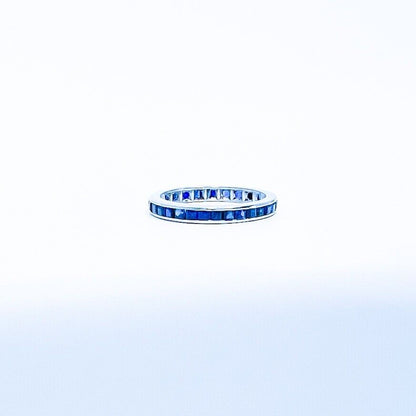 ANTIQUE • Art Deco 14k White Gold Square Cut Sapphire Eternity Band Ring Sz. 5.75