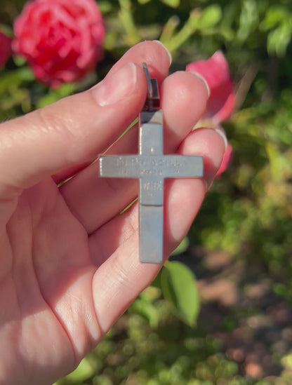 ANTIQUE • Victorian Sterling Silver w/ Black Dot Paste Crystal Cross Pendant