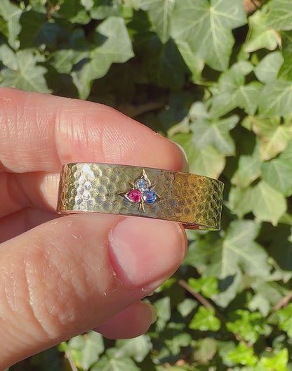 ANTIQUE • Victorian 10k Yellow Gold w/ Diamond, Ruby & Sapphire Spade Scarf Clip