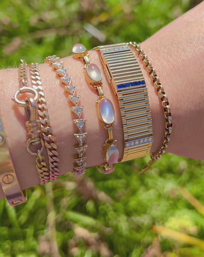VINTAGE • Binder Bros. Mid-Century 14k Yellow Gold Moonstone Bracelet
