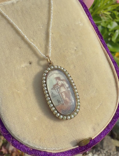ANTIQUE • Georgian Rosy Gold Sepia & Watercolor Miniature Mourning Portrait Pendant c. 1780